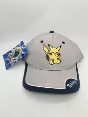 Youth Size Vintage Pokemon Pikachu Grey SnapBack Cap Hat Nintendo 2002 NWT