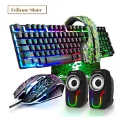 UK Layout 5-in-1 Wired Gaming Keyboard Mouse Sets+Headset+RGB Speakers+Mouse Pad