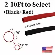 1/4" Dia Heat Shrink Tubing 3:1 Wire Protection Sleeve Marine Grade Black+Red