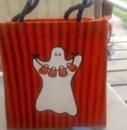 Halloween Vintage Burlap Bag Orange, White Ghost Candy Corn New Free Shipping