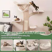 Costway Space-Saving Wall-Mounted Cat Tower Sial Scratching Wooden Post Tree White & Natural