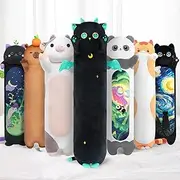 Mewaii Long Cat Plush Kawaii Body Pillow, 53” Cute Black Cat Stuffed Animals Soft Plushies, Big Eyes Kitten Plush Toys Throw Pillow Doll
