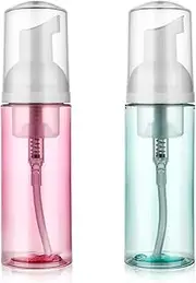 2 Pcs Travel Size Foam Pump Bottle 60 ml/2 oz, Travel Foam Dispenser Pump Bottle, Portable Mini Refillable Foam Pump Bottle, Clear Plastic Small Size Mousse Foam Soap Dispenser for Face Wash Shampoo