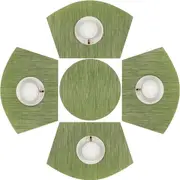 Round Table Placemats Set Wedge Shaped Place Mat with Centerpiece Round Mat Heat Resistant Table Mats Washable, Green