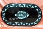 Oval Marble Dining Table Top Turquoise Stone Inlay Work Sofa Table Top 24 x 48"