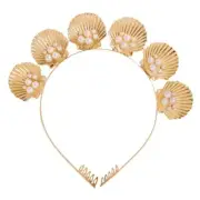 Marine Style Golden for Shell Tiara Crown with Comb Faux Pearl Beaded Wedding Br