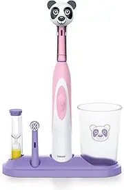 Beurer TB10 Kids Electric Toothbrush Kit - Fun Polly The Panda Cap with 2 Extra-Soft Brush Heads to Help Remove Plaque, 2 Minute Timer, and Rinse Cup, BPA-Free, Safe for Ages 3+
