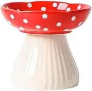 Mushroom Shaped Cat Bowl Cute Safe Ceramic Elevated Cat Feeder Cats Dogs Drinking Water Bowl Cat Feede Pet Feeder(Red)