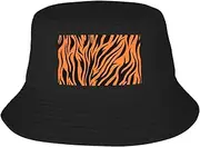 [FSCEV] Tiger Stripes Orange Pattern Adult Double-Layer Fisherman Hat Women Men Beach Sun Hat Travel Foldable Brim Fishing, Black, One size