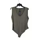 Boo Hoo Bodysuit Plus Size Plunge Khaki Size 16 NWT