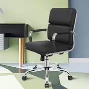 ALFORDSON Mid Back Esmae Black Office Desk Chair with SGS Listed Gas Lift & Padding, PU Leather Home Ergonomic Office Chair Height Adjustable, Computer Gaming Chair for Home Office, Max 150kg Loading