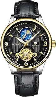 [carlien] Luxury Waterproof Men Automatic Mechanical Watch Moon Phase Luminous Casual Wristwatch
