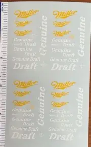 MILLER GENUINE DRAFT DECAL WATER SLIDE SILK SCREEN PRINTED SHEET APPROX 5" X 3"