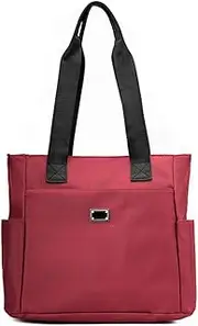 [REDSINDA] Women Tote Bag with Zipper Nylon Overnight Handbag Multiple Pockets Waterproof Shoulder Bag for Work Travel