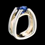 【戒指】鑲嵌藍寶石仿真鑽石戒指18K黃金雙色指環戒子女生指環戒指飾品