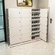 White Door Easy Sort Portable Shoe Storage Plastic Cube Storage Tower Shelves for Storage Shoe Cabinet Shoe Rack (White 3 Column 8 Row)