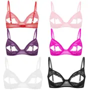 Women Lace Floral Open Cup Bra Top Triangle Bralette Wire-Free Unlined Bra S-5XL