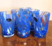 Murano Glass Drinking Tumbler Multi Color Handmade Millefiori Set of Six 6