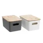12x Boxsweden Storage Basket Bamboo Lid Organiser Box Container 27.5x17.5x13cm