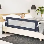 BABY JOY Foldable Bed Rail for Toddlers, 152 x 42 cm Swing Down Baby Bed Guard Rail w/Adjustable Safety Strap, Universal Kids Bedrail Guard for Twin, Double, Full, Queen & King Size Mattress, Grey
