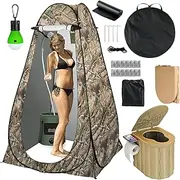 Dsocool Portable Toilet with Tent, Privacy Pop Up Tent with LED Lights Camp Bathroom for Adults Outdoor Camping Travel Toilet Tent Kit with Toilet Bags