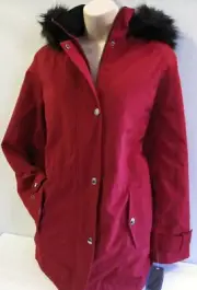 Nautica Women's Winter Jacket Size S 4 6 Red Coat Faux Fur Hood