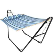 2-Person Quilted Hammock with Universal Steel Stand - Misty Beach by Sunnydaze