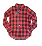 Polo Ralph Lauren Red Black Check Flannel Long Sleeve Button Up Shirt Small NWT