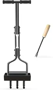 Fnwsja Manual Lawn Aerator with Tray & 3 Hollow Slots Manual Soil Corer Collector Lawn Plug Core Aeration Tool Heavy Duty Lawn Core for Soils & Lawns Yard Garden, 37.6 inches, Black