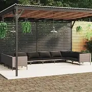 10 Piece Garden Lounge Set with Cushions Poly Rattan Dark Grey Patio Bar Sets