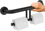 Grab Bar w/Double Toilet Paper Roll Holder Black, iHansee Stainless Steel Shower Support Handle Balanced Support Bars, Wall Mounted Safety Handrail Grab Rail for Elderly Senior Handicap Disabled