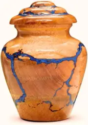 Handmade Wood and Blue Resin Cremation Urn,Turn Wood Fractal Burning Funeral Urn