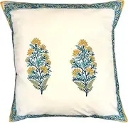 [Avarokin] Boho Cotton Cushion Cover 45cm X 45cm - Hand Block Printed Cotton Cushion Cover Boho Design Unique Premium Quality Cushion Covers Pretty Handmade Boho Pillows (AAD)