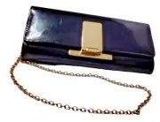 Aldo Glossy Black Patent Leather Clutch Bag with Gold Chain Strap and Clasp NWT