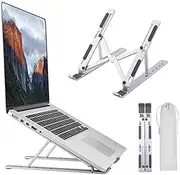 Maro Aluminum Laptop Stand | Portable, 6 Adjustable Heights Tablet Computer Stand, Foldable Laptop Stand Compatible for MacBook, 10-17 Inch Laptops & Tablet, Silver
