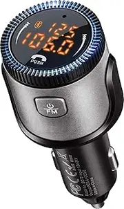Ilokey Bluetooth 5.0 Car Adapter, FM Transmitter for Car : PD3.0 and QC3.0 Fast Charging 30W Radio Adapter Auto Music Player,Voltage and FM Dual Screen Display，Hands-Free Calls, Siri Google Assistant
