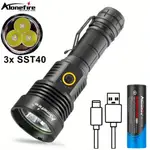 ALONEFIRE SV43 60W 3X SST40 強力超亮 LED 手電筒 USB 可充電戶外徒步旅行露營釣魚大功