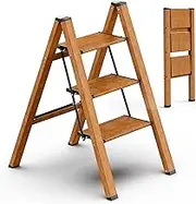SOLADDER 3 Step Ladder, Folding Step Stool with Anti-Slip Wide Sturdy Pedal and Handgrip, Multi-Use for Home and Kitchen Use, Space Saving-Woodgrain(300 lbs Capacity)