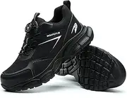 [Wondamo] Work Shoes Men's Lightweight Safety Shoes S3 Sporty Breathable Steel Toe Cap Shoes Trends Rotary Knob Anti-Smash and Anti-Puncture Protective Shoes for Men 40-47 EU, Black, 10 AU