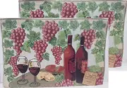 Set of 2 Tapestry Placemats,13"x19",LOTS OF GRAPES,2 WINE BOTTLES & 2 GLASSES,HC