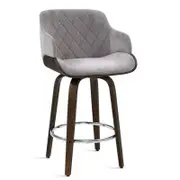 Artiss Grey Velvet Fabric Kitchen Bar Stool