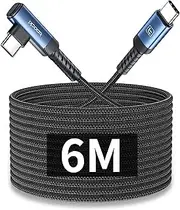 toocki 6M Right Angle USB C Cable, 60W Extra Long USB C Charging Cord Nylon Braided USB C Charger Cable for iPhone 16/15 Pro Max, iPad/MacBook, Galaxy S20, Pixel, Switch, Camera