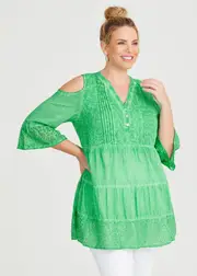 [Virtuelle] Taking Shape Cotton Cold Shoulder Tunic Size 22 in Bright Green - Plus Size Women's Clothing Bright Green