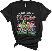 [Generic] This is My Christmas Pajama Shirt, Cute Plaid Three Santa Playing Trumpet, Trumpet Player Group Unisex T-Shirt
