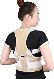 Corrector Correction Belt,s Shoulder Adjustable Strap Full Back Support Suitable for Male and Female,Beige-Small,Beige-Small