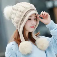 在飛比找ETMall東森購物網優惠-可愛女保暖時尚加厚毛球冬天帽子