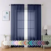 [Aiyufeng] Sheer Navy Blue Curtains 84 inch Length 2 Panels Set, Airy Soft-Touching Rod Pocket Voile Drapes for Living Room/Bedroom, Each 40W x 84L