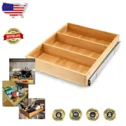 Sturdy 3-Compartment Bamboo Sliding Shelf for Pantry Organization - 50lb Max