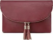 [Solene] Women's Envelop Clutch Crossbody Bag With Tassels Accent