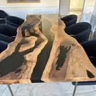 Custom Walnut Wood Epoxy Table – Dark Black Resin River Table– Live Edge Table